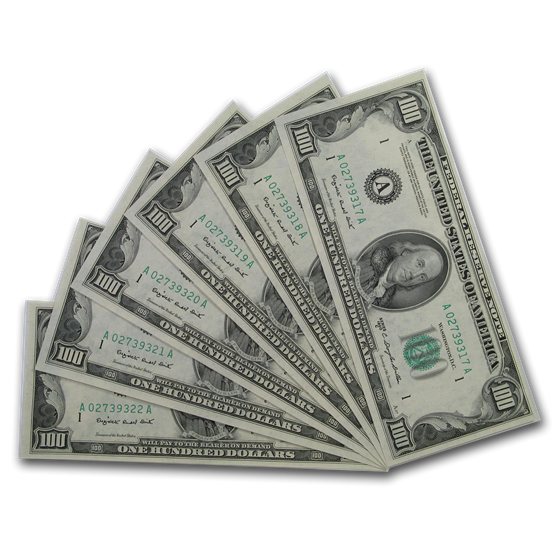 1950-C (A-Boston) $100 FRN 6 Consecutive GEM CU Notes 1950-C (A-Boston) $100 FRN 6 Consecutive GEM CU Notes